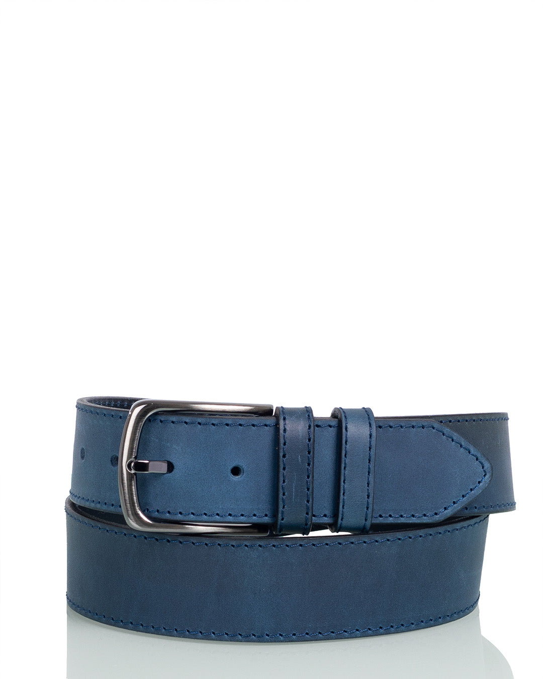 Leather belt 4 cm blue