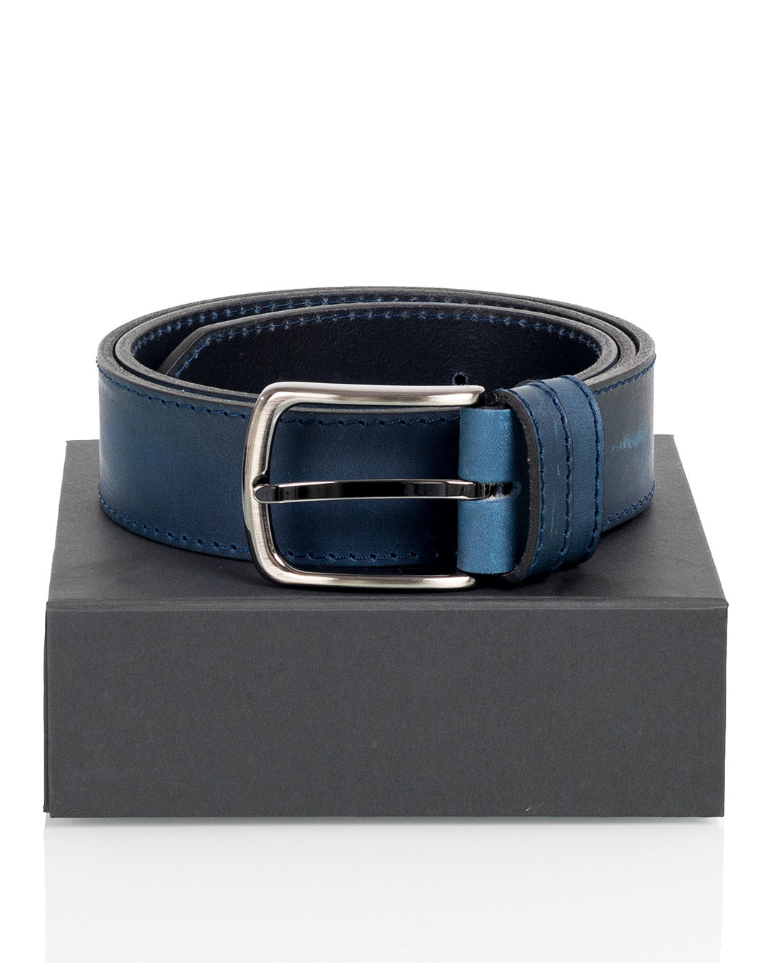 Leather belt 4 cm blue