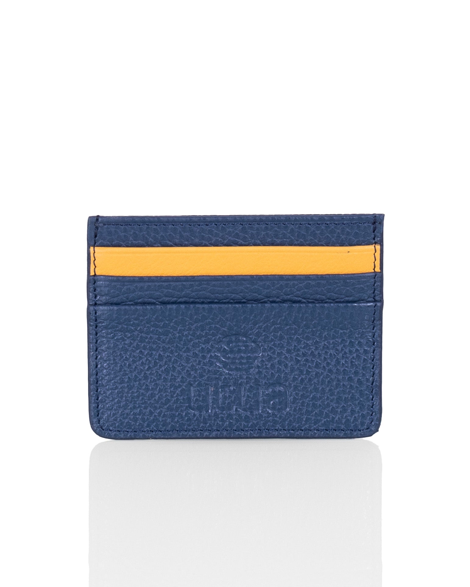 Nahkainen korttikotelo sini-keltainen