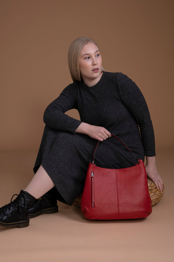 Afrodite leather handbag, brown