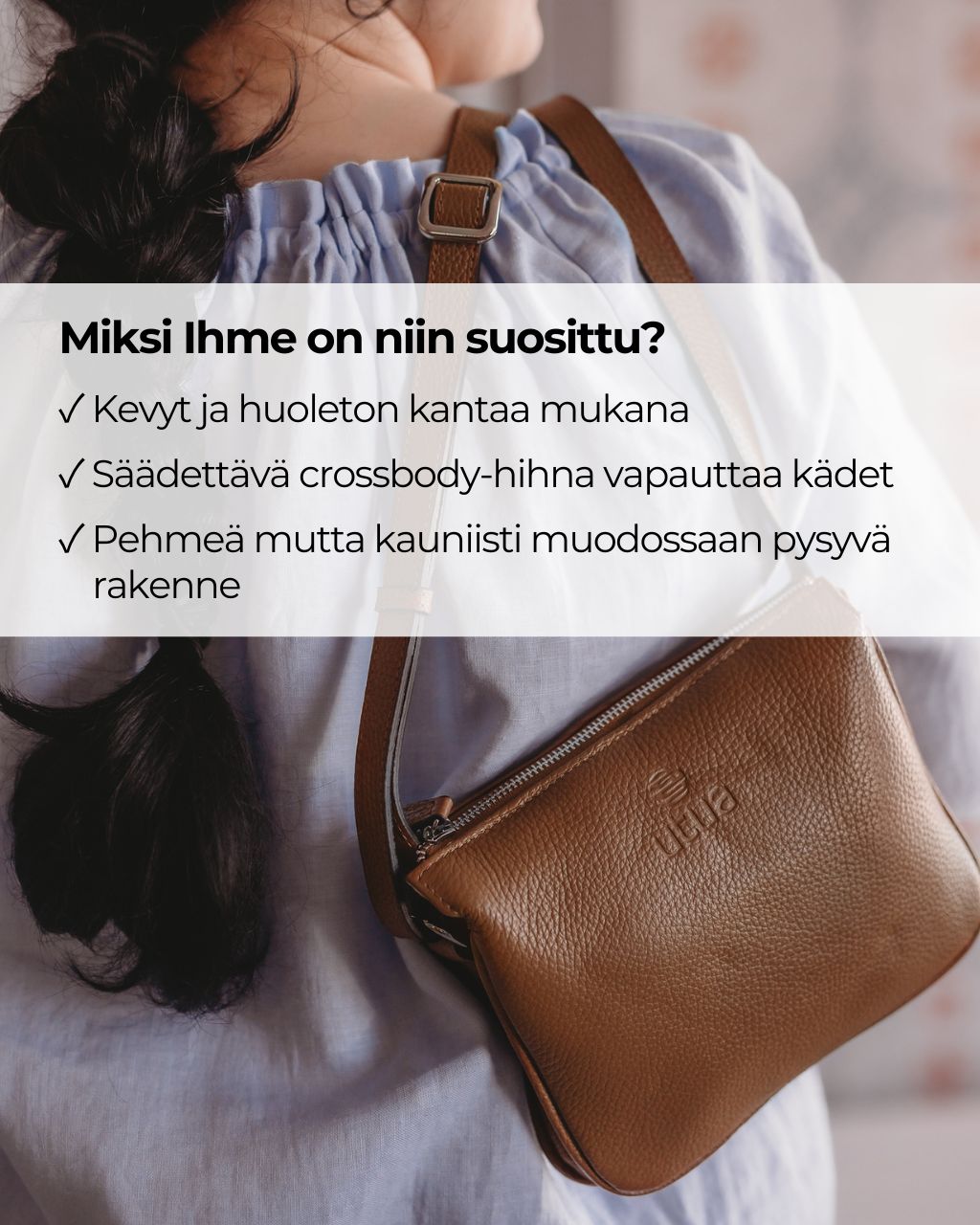 utua ihme aitoa nahkaa pikkulaukku yllattaa ruskea