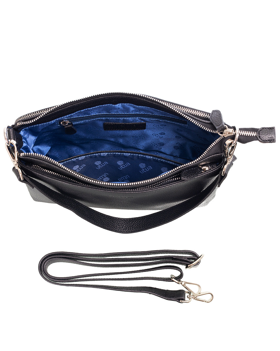 Kajo Exclusive Utua musta olkalaukku molemmat hihnat sisalta