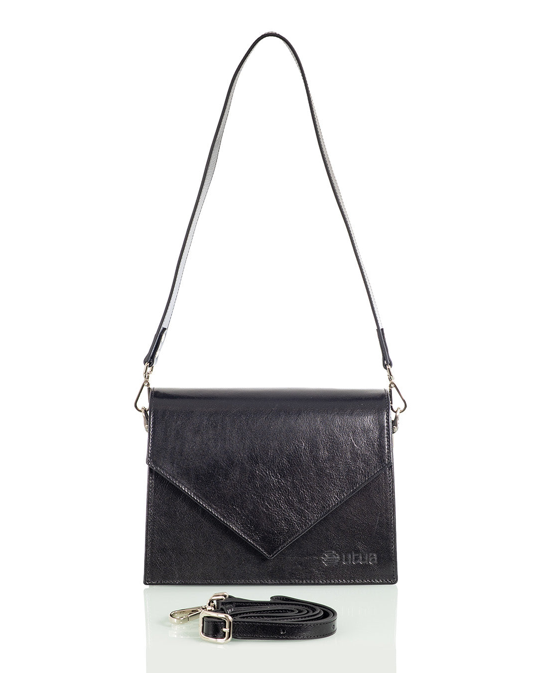 Skoga exclusive olkalaukku musta kasviparkittu nahka kaksi hinhaa