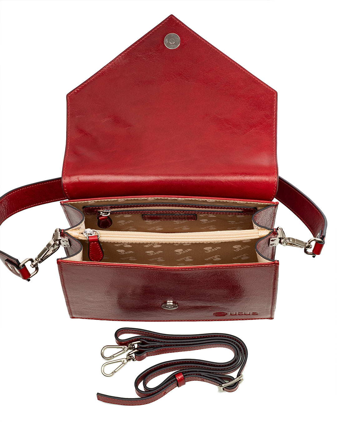 Utua skoga punainen kasviparkittu pikkulaukku sisalta