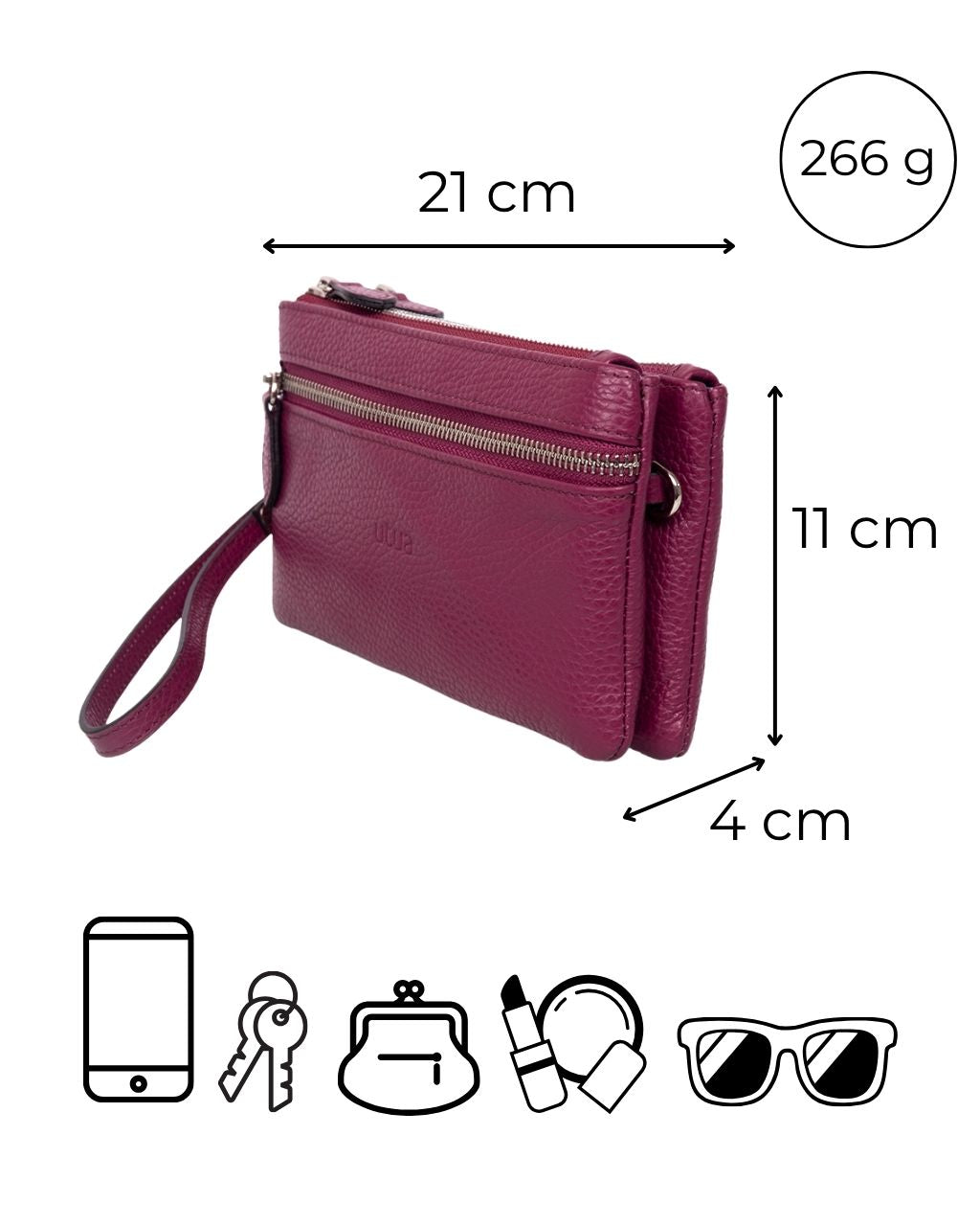 utua-rauma-pikkulaukku-mittakuva-hiekan-ruskea